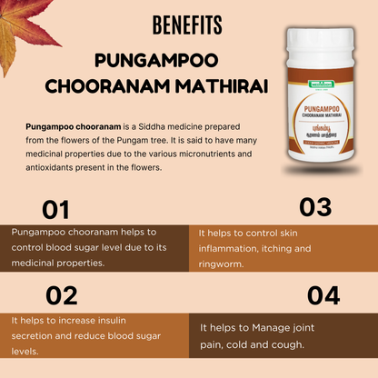 Pungampoo Chooranam tablet / Indian Beech Tree flower, or Pongamia pinnata Tablet MediSiddh
