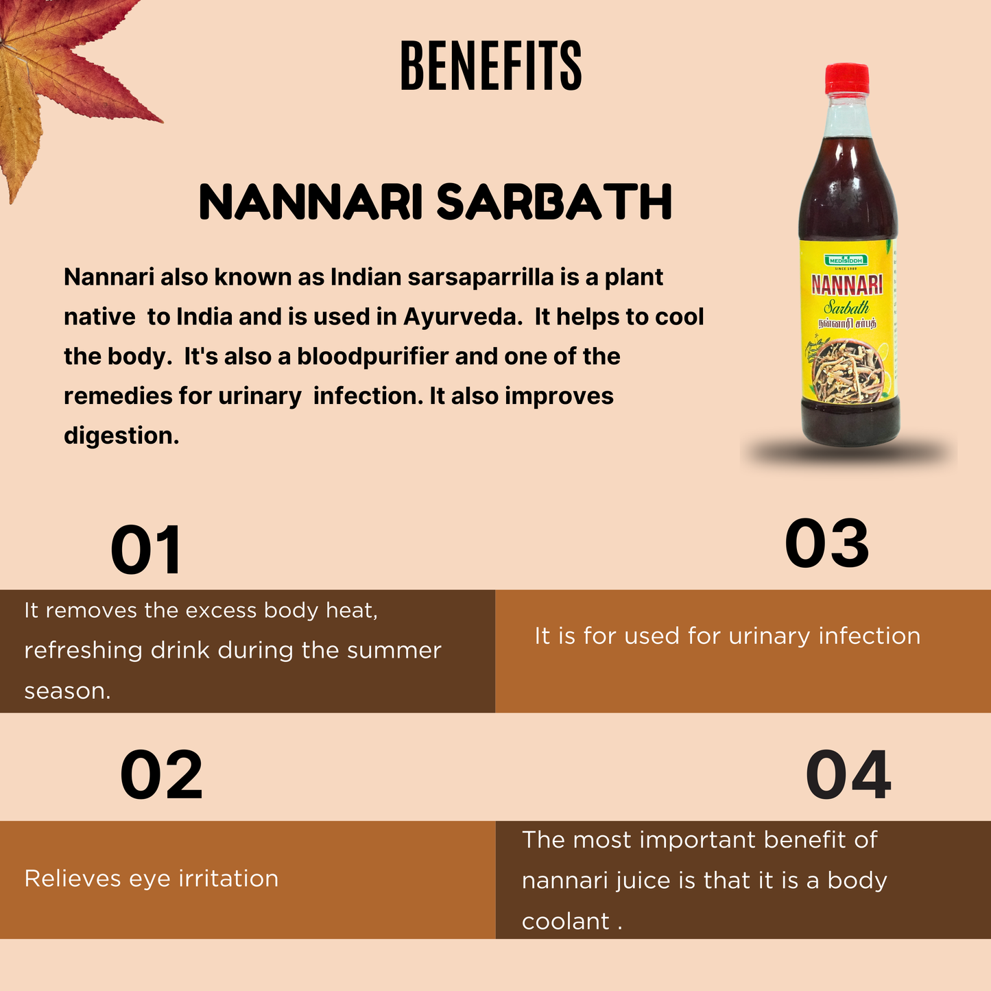 Nannari Sarbath / Indian Sarsaparilla drink (Nannari Syrup) MediSiddh
